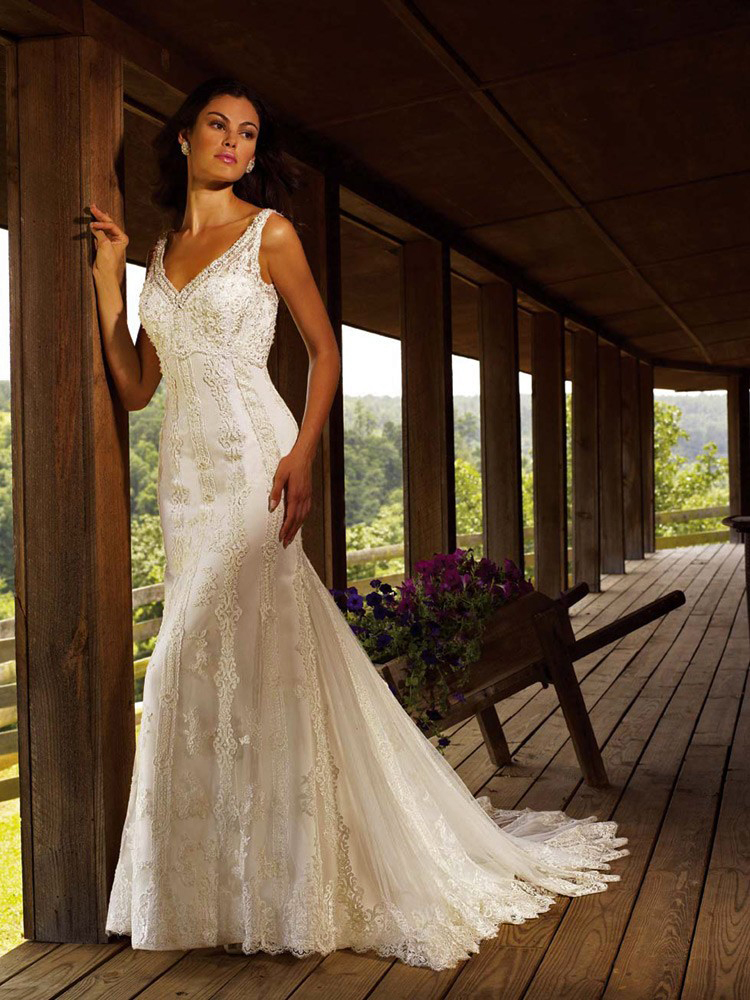 Orifashion HandmadeRomantic Wedding Dress with Sheer Cathedral t